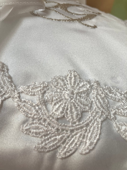 Cuscino Nuziale Portafedi Personalizzato in Seta, Raso e Tulle