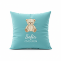 Cuscino nascita quadrato velluto Tiffany con orsetto ricamato