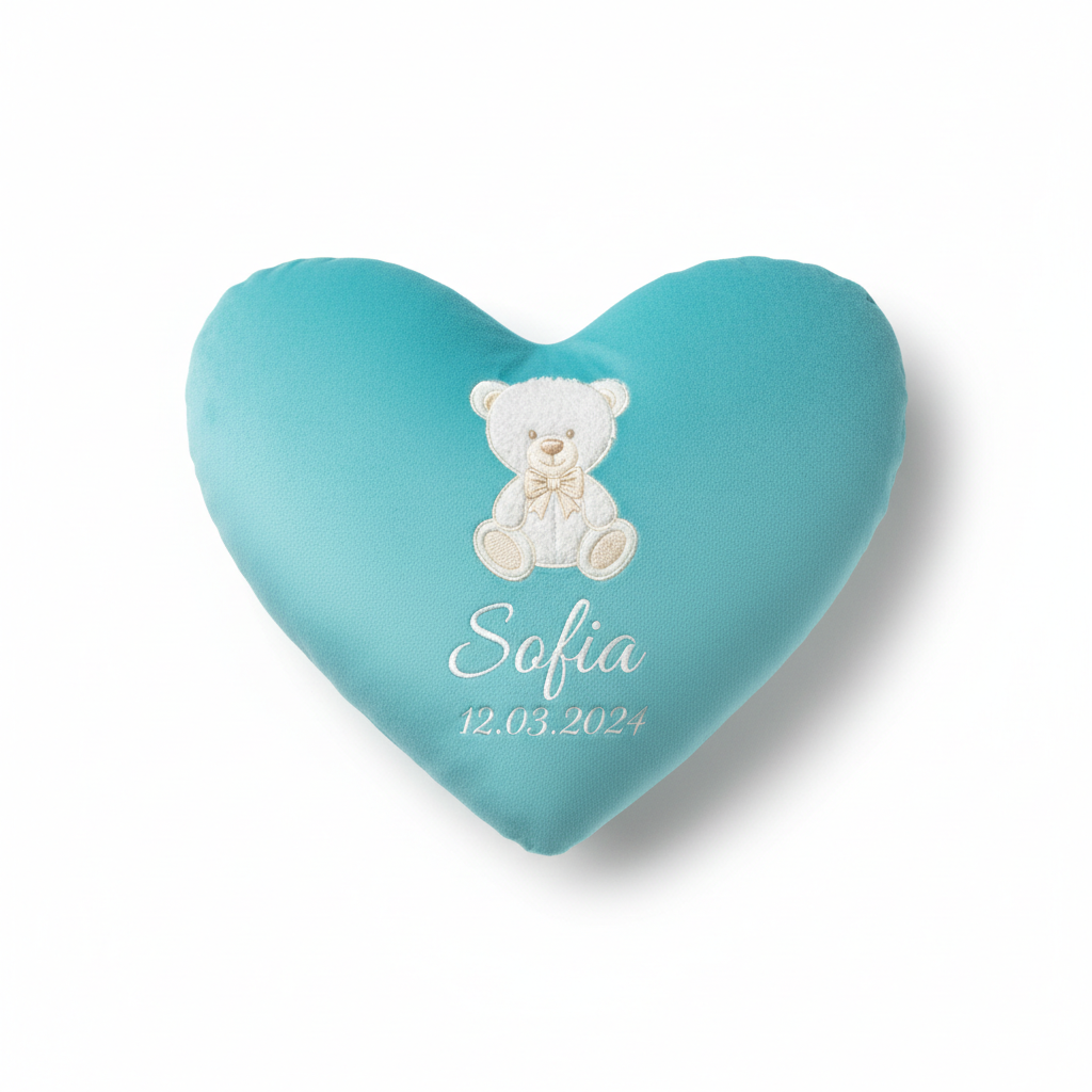 Cuscino nascita velluto Tiffany con pupazzetto ricamato